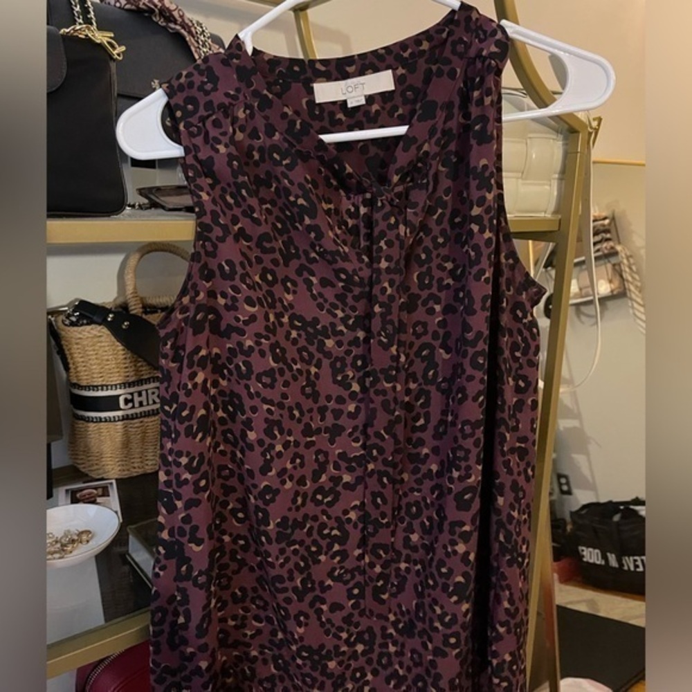 Loft purple and black leopard print tank top - size small